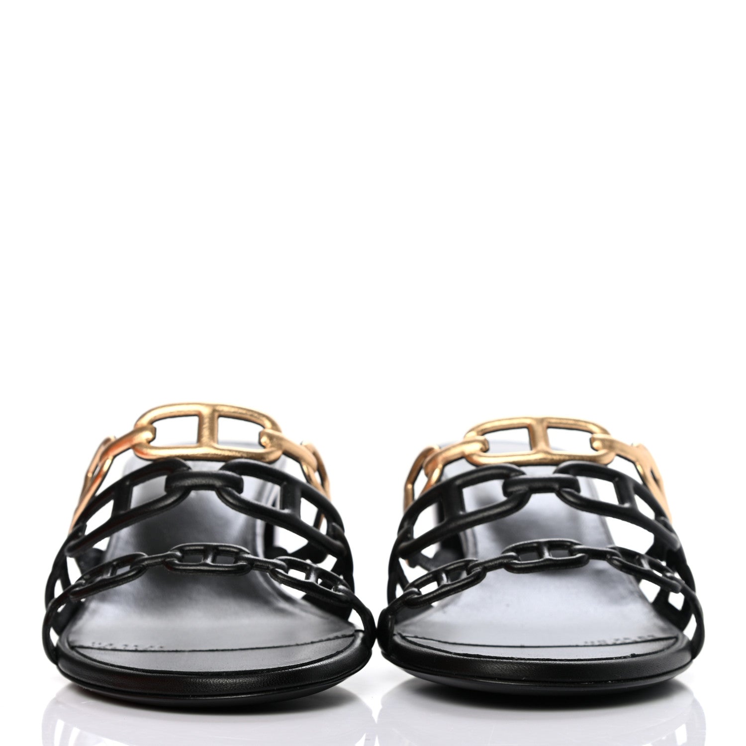 Hermes Metallic Nappa Tandem Sandals 37 Black Dore 2 of 7