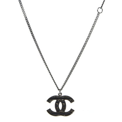 Chanel Crystal Enamel Striped CC Necklace Ruthenium Black 3 of 4