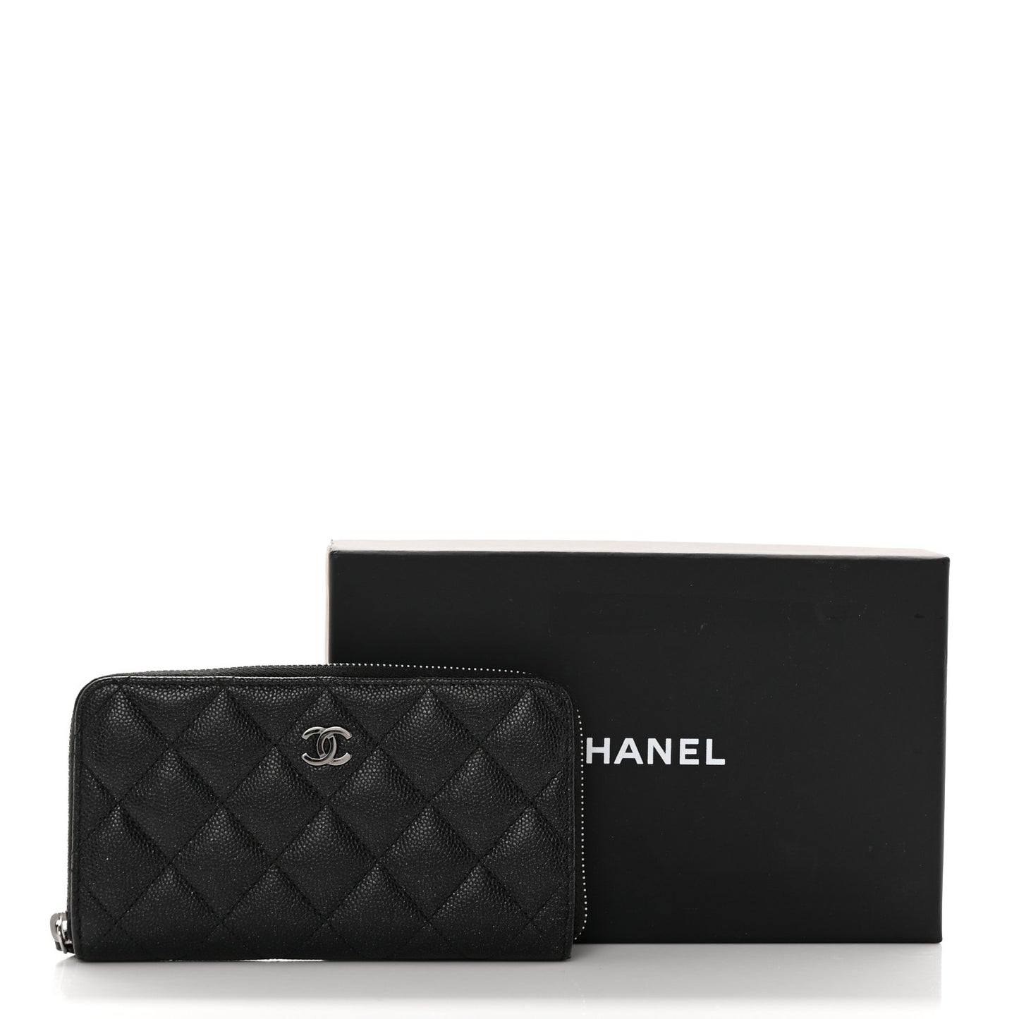 Iridescent Caviar Quilted Medium Zip Around Wallet Black