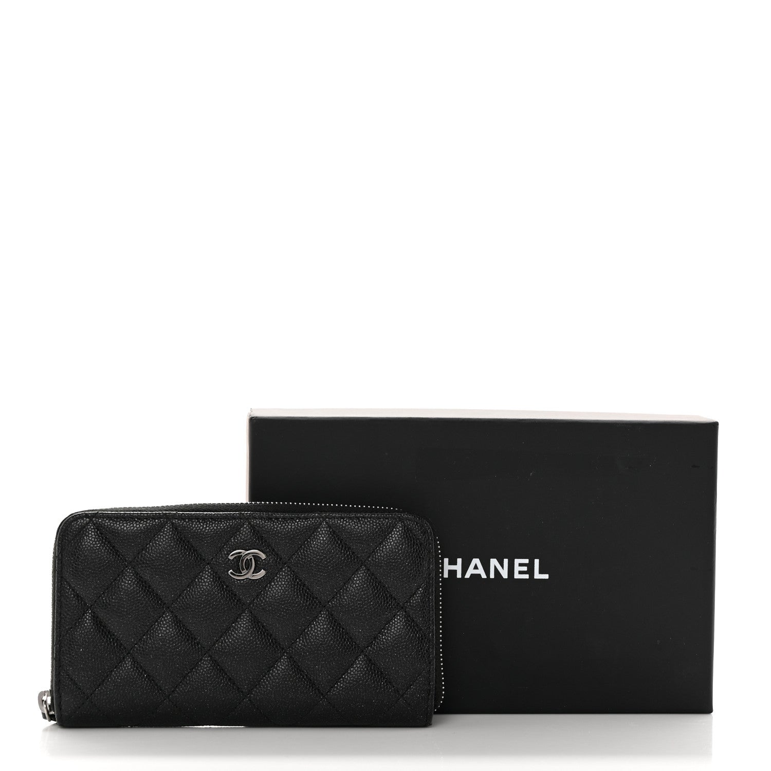 Chanel Iridescent Caviar Quilted Medium Zip Around Wallet Black 9 of 9