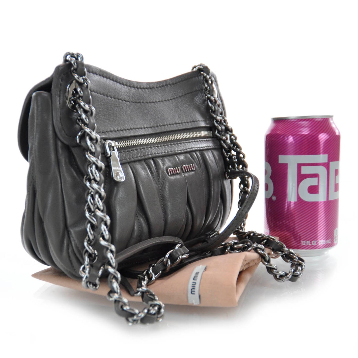 Leather Matelasse Shoulder Bag Grigio