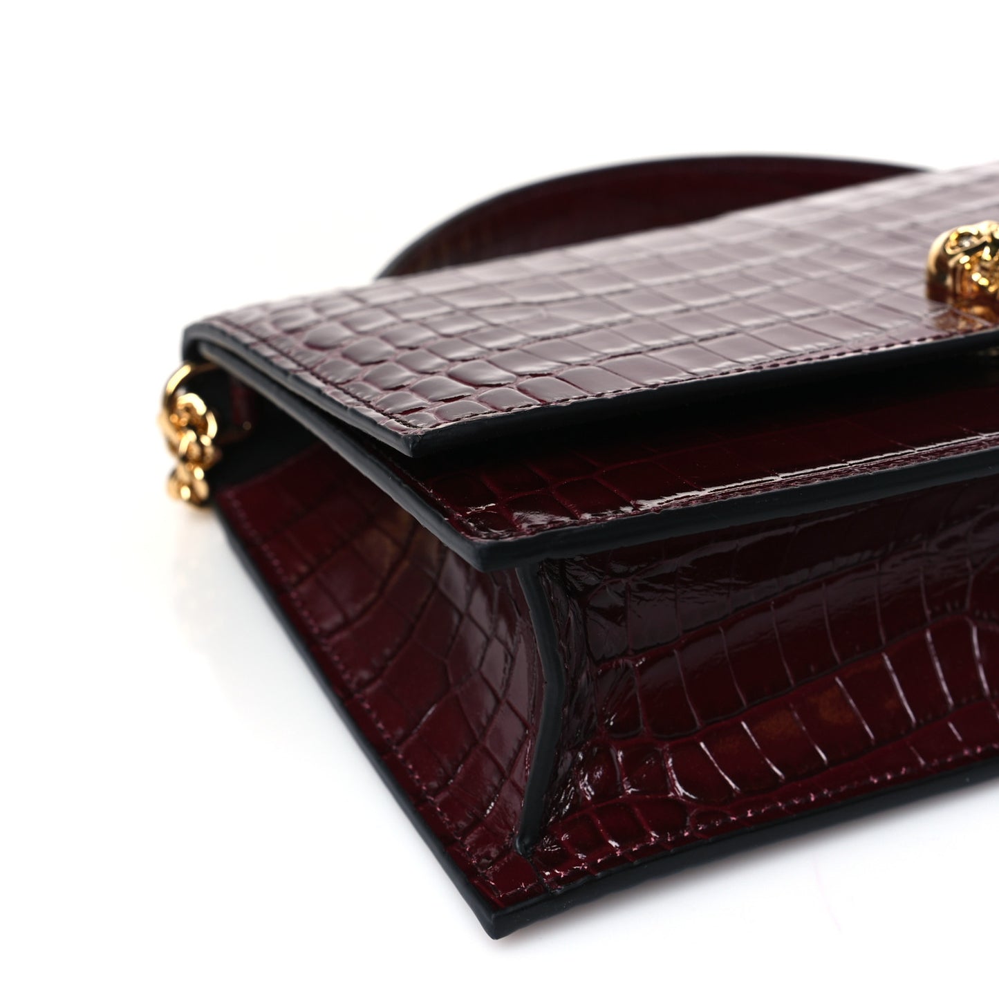 Calfskin Crocodile Embossed Skull Medium Shoulder Bag Madder