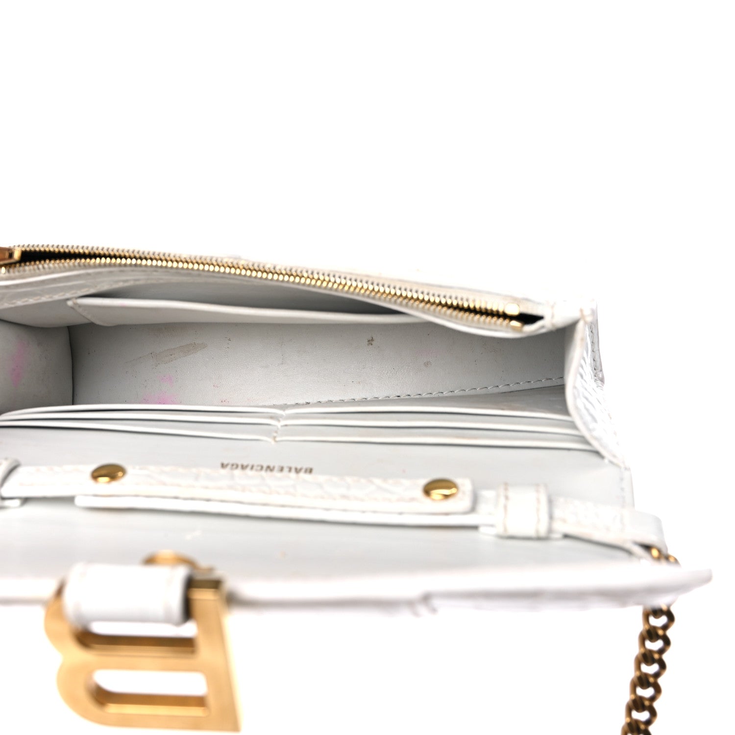 Balenciaga Shiny Calfskin Crocodile Embossed Hourglass Chain Bag White 5 of 23