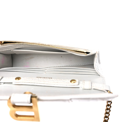 Balenciaga Shiny Calfskin Crocodile Embossed Hourglass Chain Bag White 5 of 23