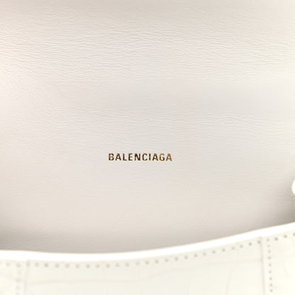 Balenciaga Shiny Calfskin Crocodile Embossed Hourglass Top Handle Bag XS White 5 of 14