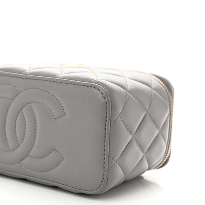 Chanel Lambskin Quilted Metal Small Top Handle Vanity Case With Chain Grey 10 of 10