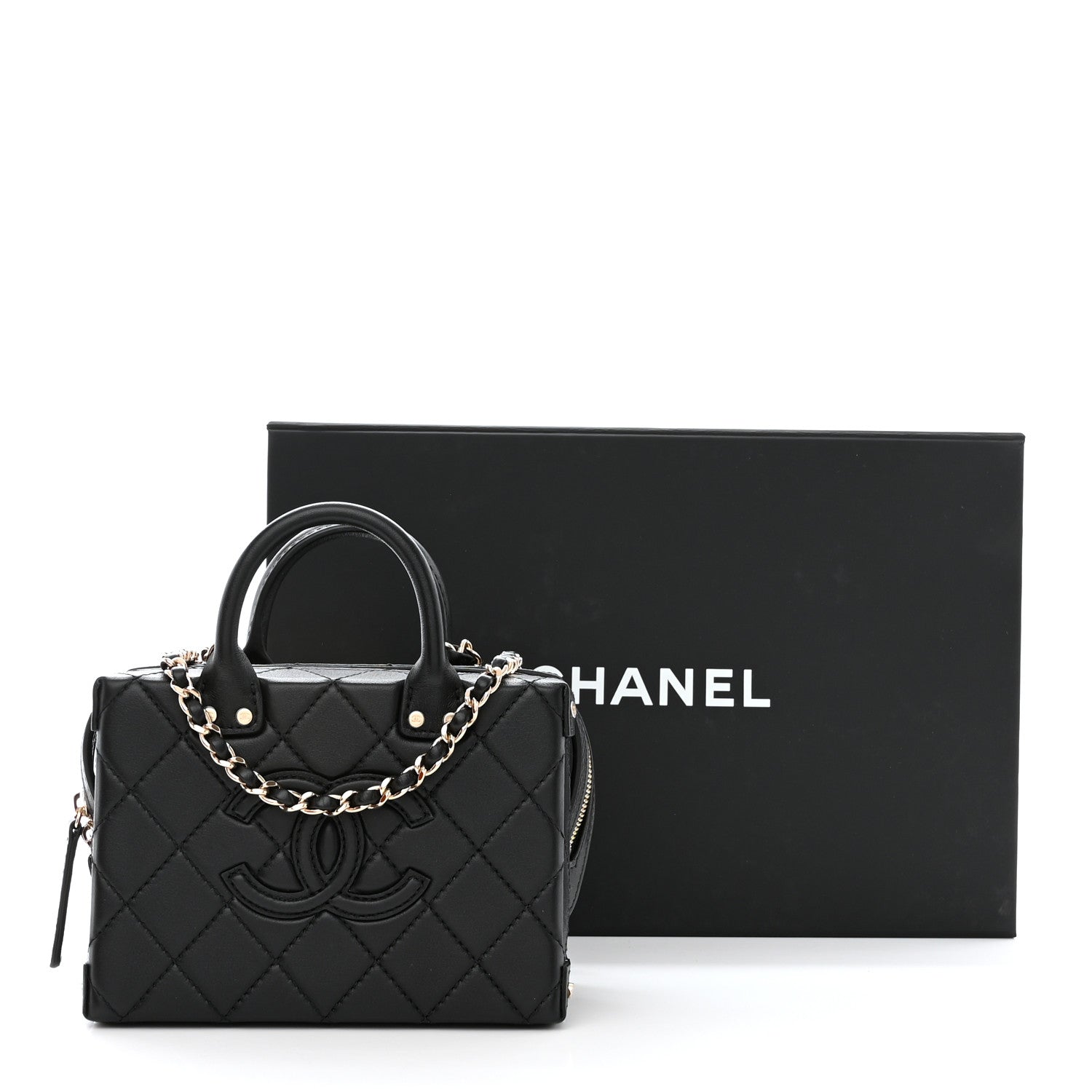 Chanel Calfskin Quilted Small Studded Square Vanity Case Black 11 of 11