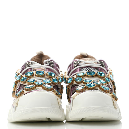 Gucci X SEGA Metallic Calfskin Mesh Removable Crystals Womens Flashtrek Sneakers 38 Rosa Great White Silver 2 of 6
