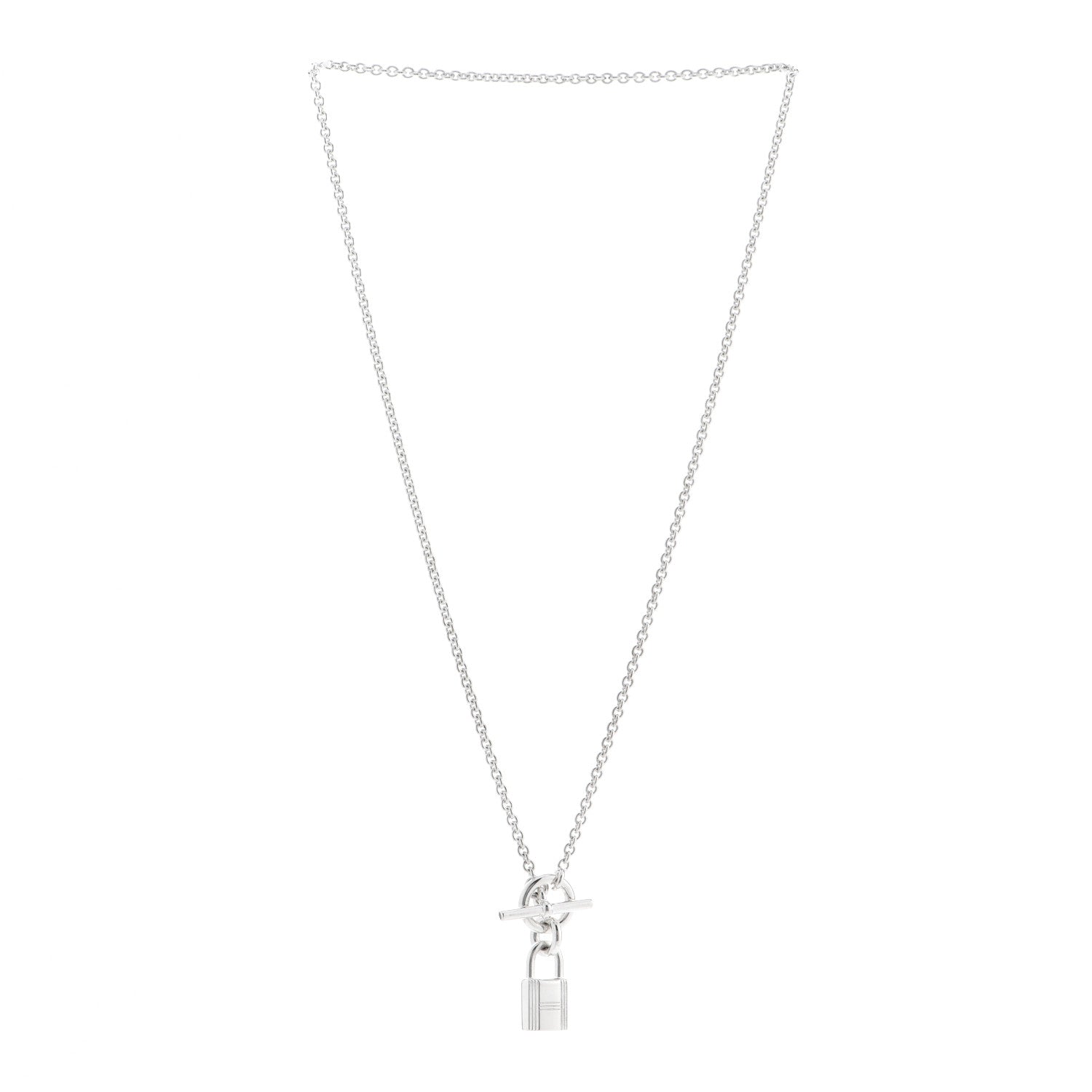 Hermes Sterling Silver Cadenas Kelly Lock Pendant Necklace 3 of 5