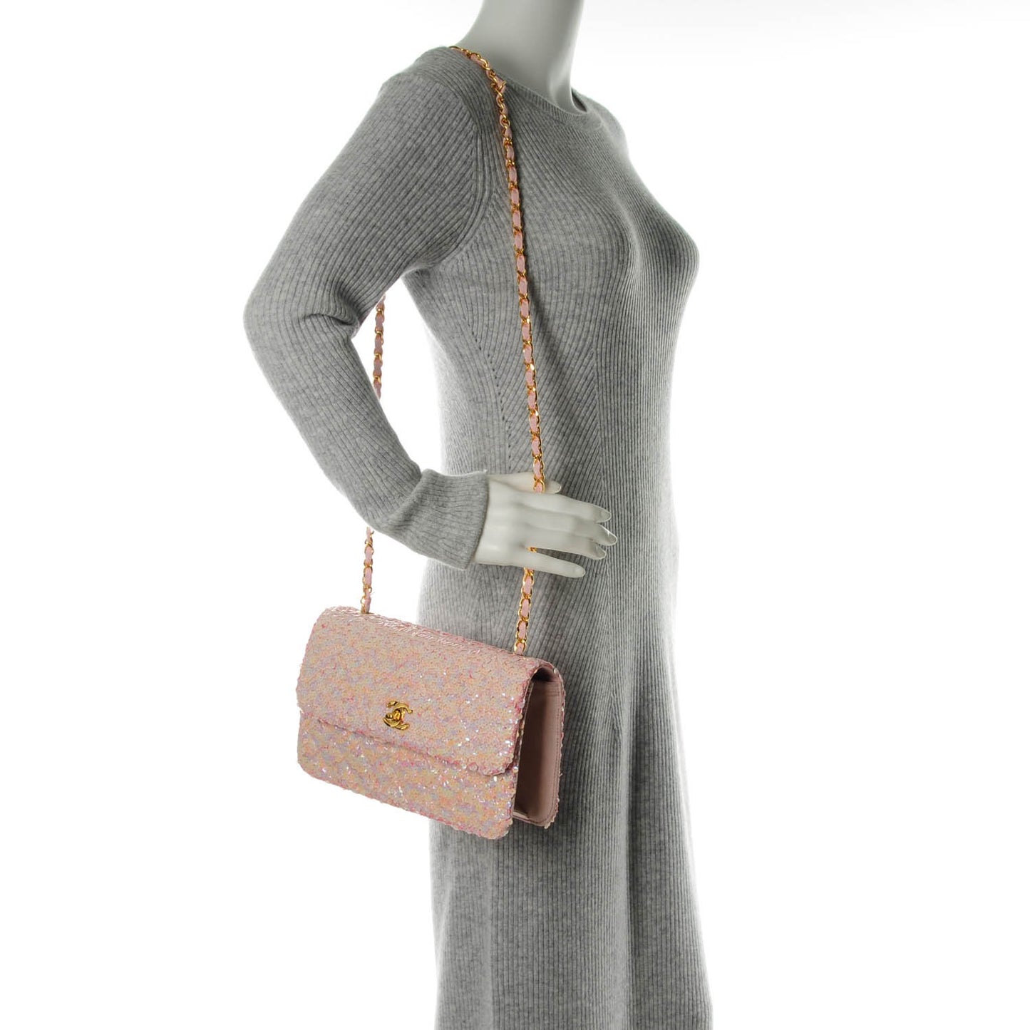 Sequin Medium Single Flap Pink