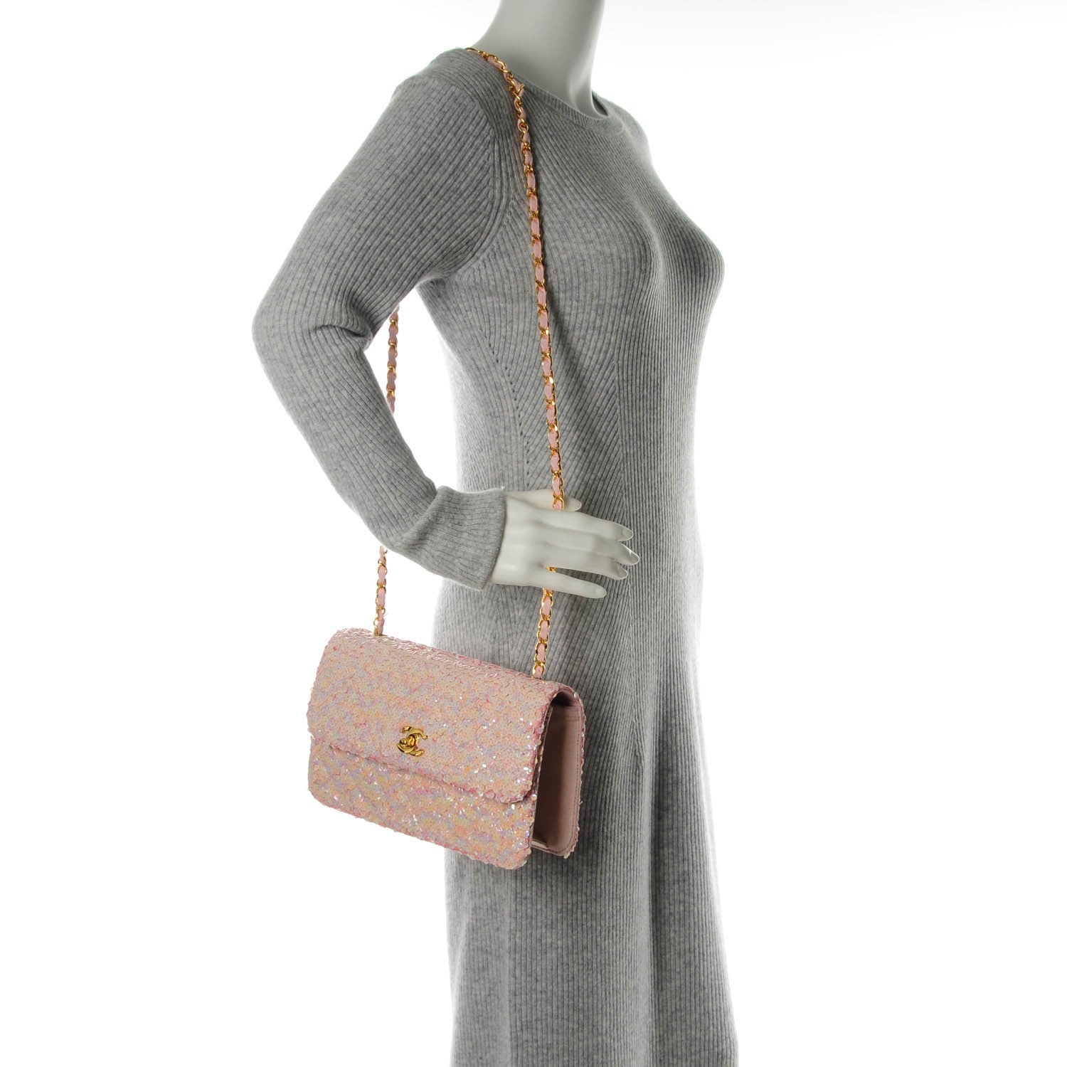 Chanel Sequin Medium Single Flap Pink 2 of 9