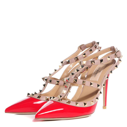 Valentino Garavani Patent Rockstud Ankle Strap 100mm Pumps 37.5 Rosso Valentino Poudre 3 of 6