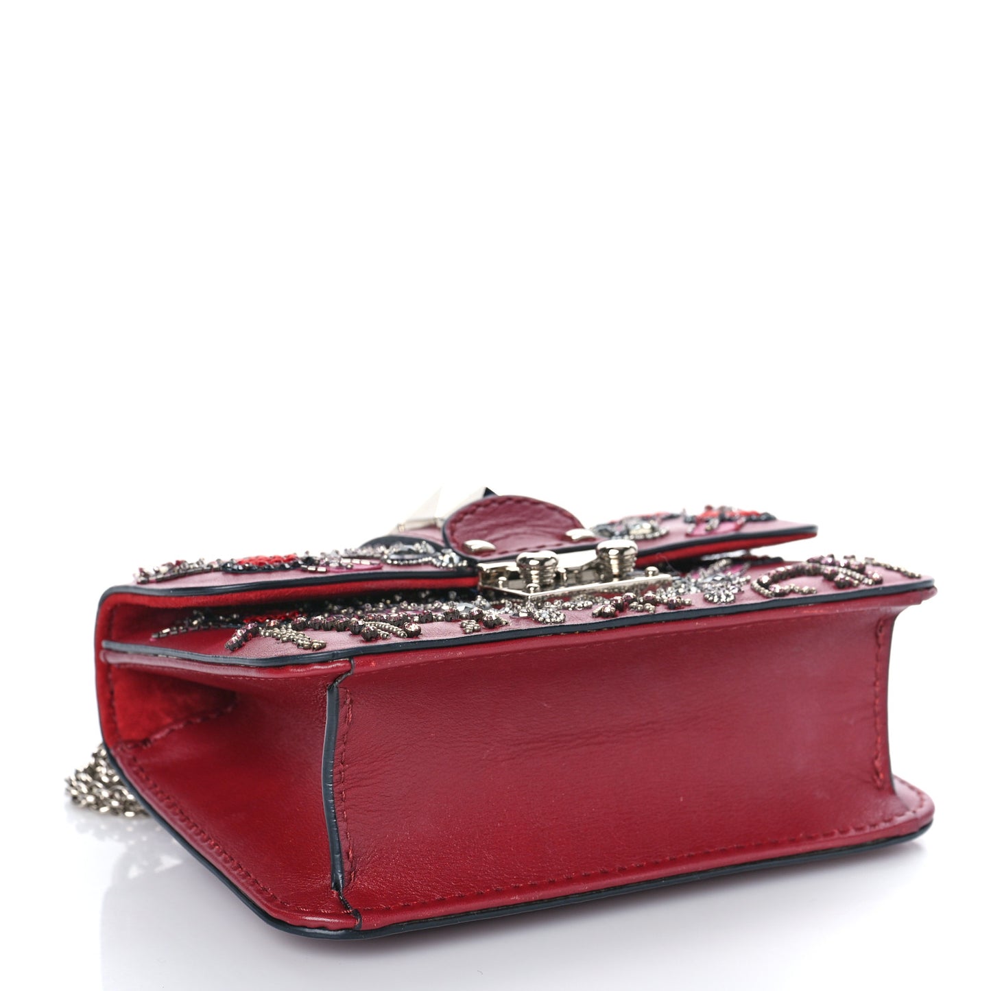 Vitello Crystal Loveblade Embellished Mini Glam Lock Rockstud Flap Rubino