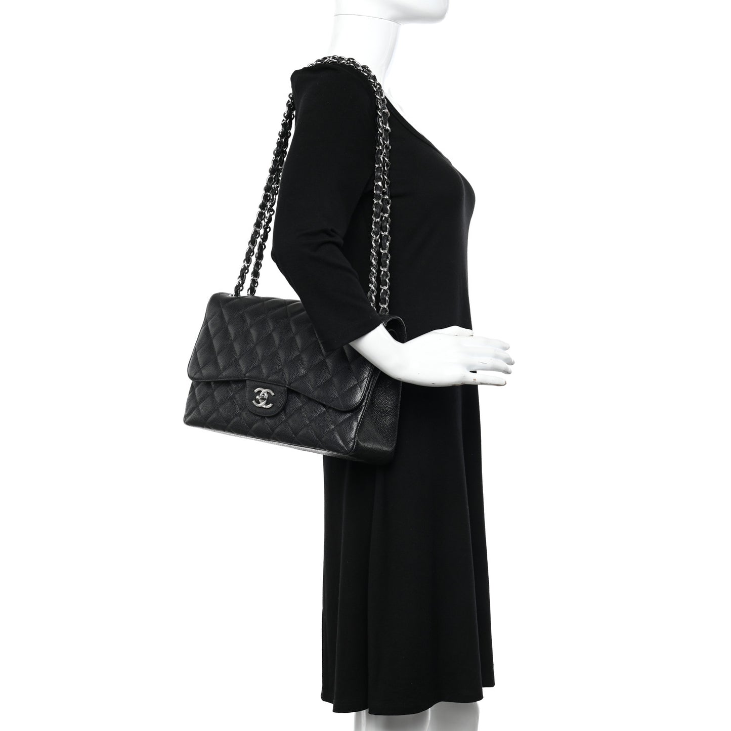 Caviar Quilted Jumbo Double Flap Black