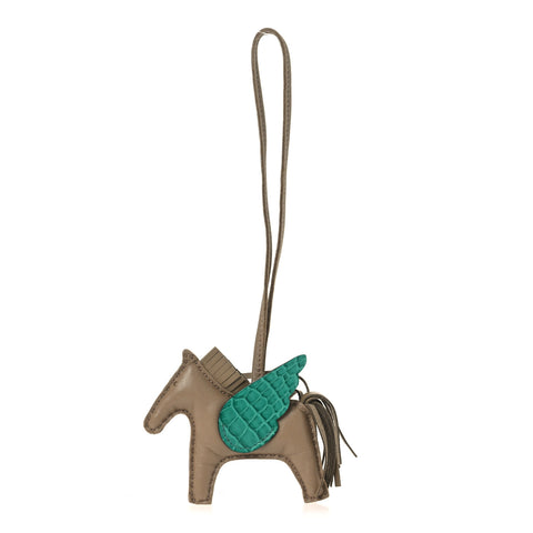 Milo Lambskin Matte Alligator Touch Grigri Rodeo Pegase Horse Bag Charm PM Beige Marfa Vert Jade