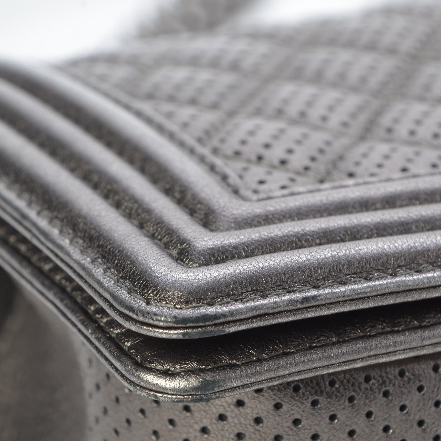 Chanel Metallic Lambskin Perforated Medium Boy Flap Dark Silver 8 of 9