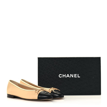Chanel Lambskin Cap Toe Ballerina Flats 38 Beige Black 10 of 10