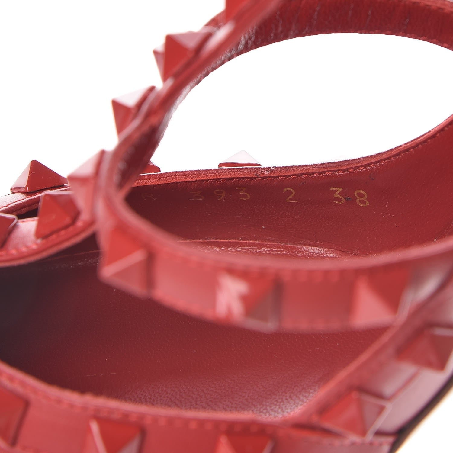 Valentino Garavani Calfskin Lacquered Monochrome Rockstud Ankle Strap 100mm Pumps 38 Rosso Valentino 9 of 11