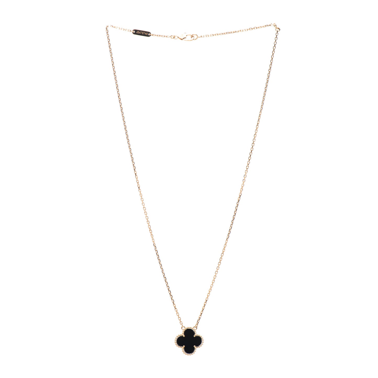 18K Yellow Gold Black Onyx Vintage Alhambra Pendant Necklace