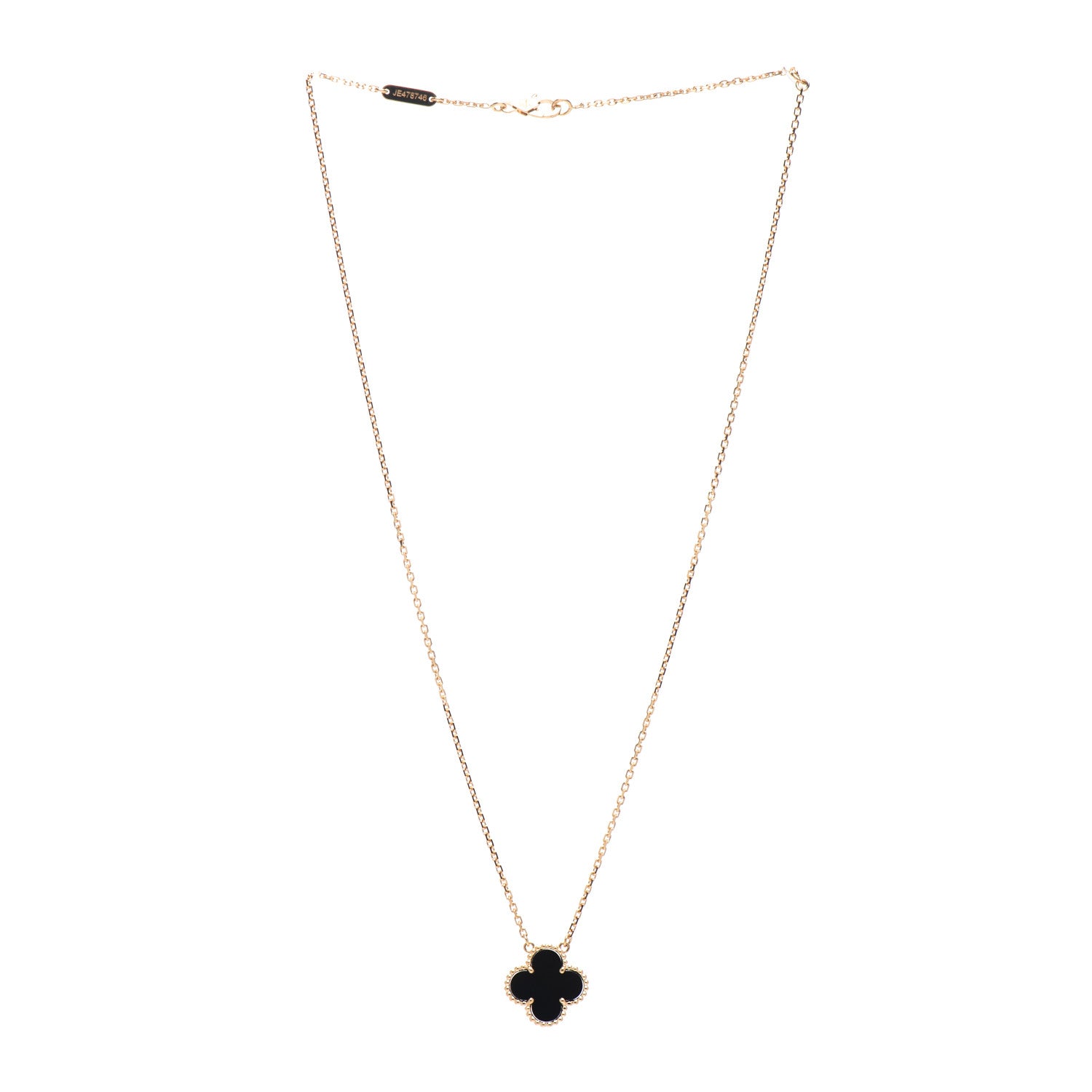 Van Cleef & Arpels 18K Yellow Gold Black Onyx Vintage Alhambra Pendant Necklace 3 of 5