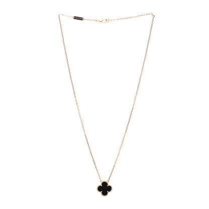 Van Cleef & Arpels 18K Yellow Gold Black Onyx Vintage Alhambra Pendant Necklace 3 of 5