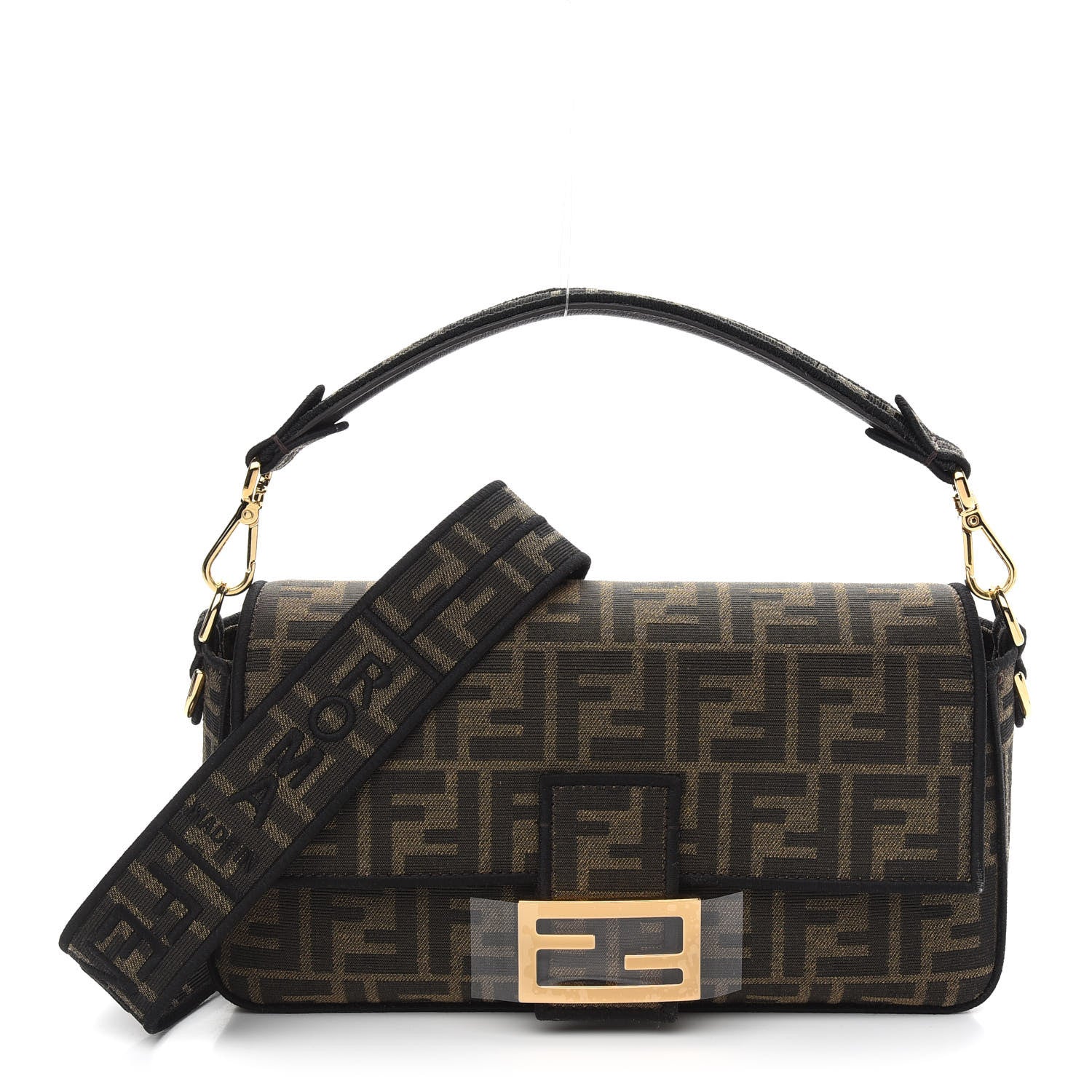 Fendi Fabric Jacquard FF 1974 Medium Baguette Tobacco Moro Black 1 of 10