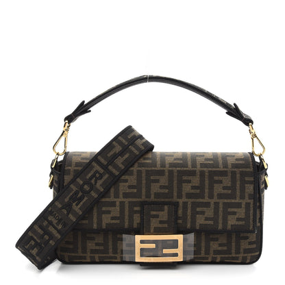 Fendi Fabric Jacquard FF 1974 Medium Baguette Tobacco Moro Black 1 of 10