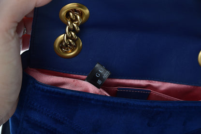 Gucci Velvet Matelasse Mini GG Marmont Shoulder Bag Cobalt Blue 10 of 12
