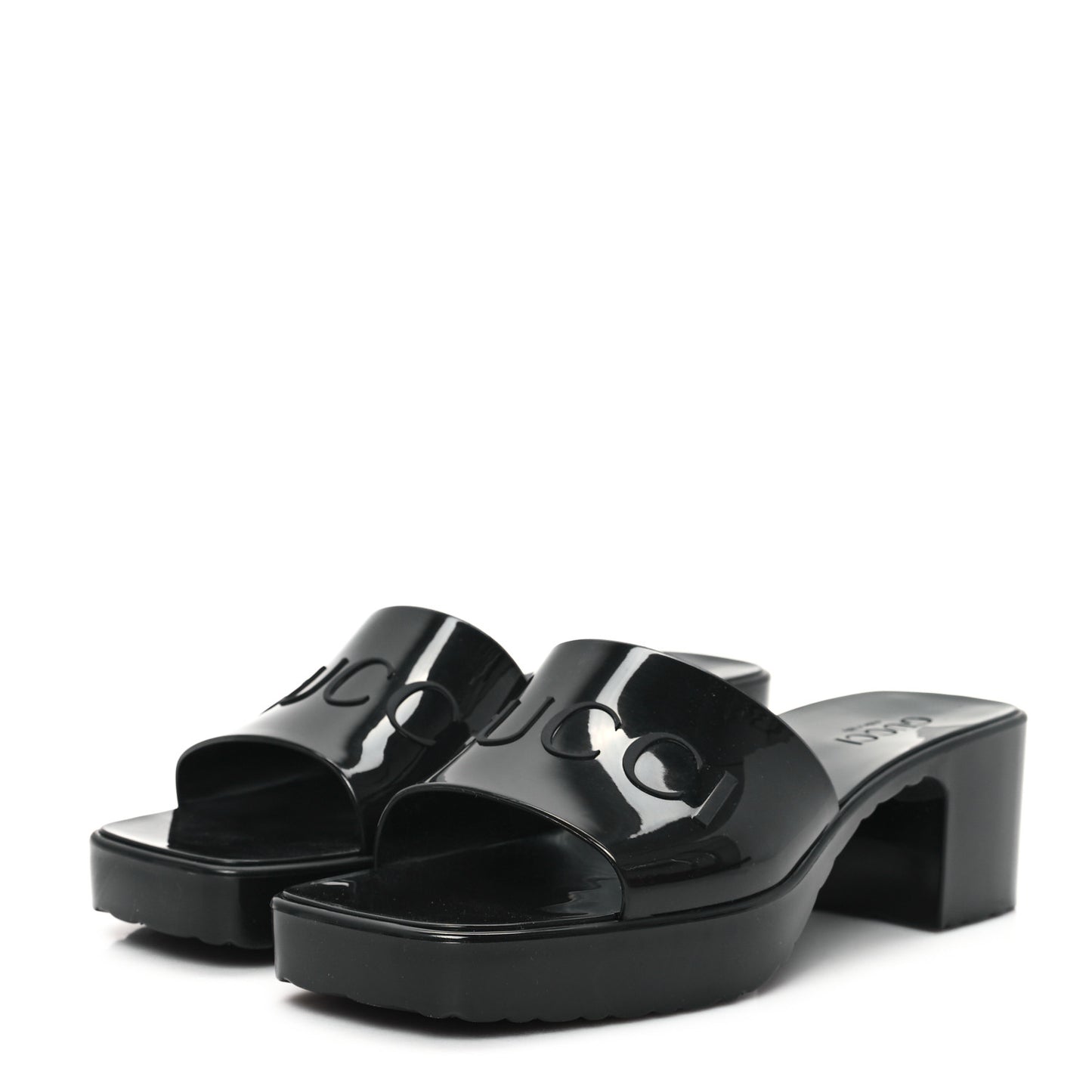 Rubber Gucci Logo Womens Platform 20/60mm Slide Sandals 38 Black