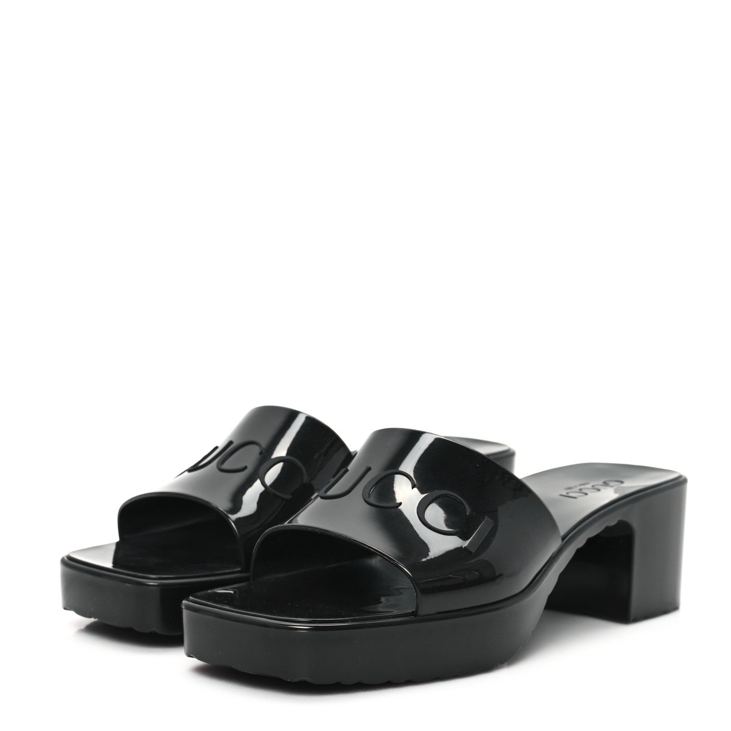 Gucci Rubber Gucci Logo Womens Platform 20/60mm Slide Sandals 38 Black 4 of 10