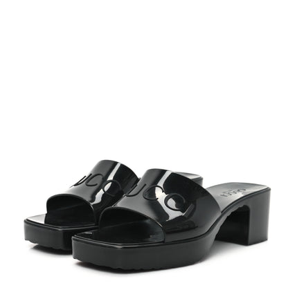 Gucci Rubber Gucci Logo Womens Platform 20/60mm Slide Sandals 38 Black 4 of 10
