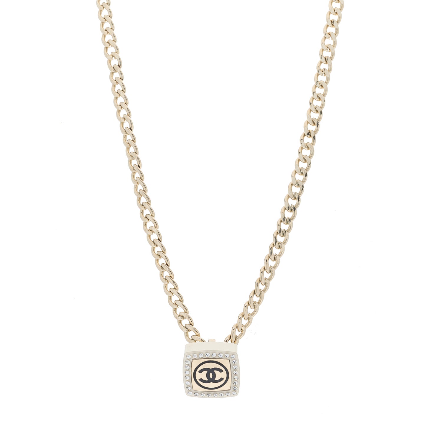CC Crystal Resin Square Pendant Necklace Gold