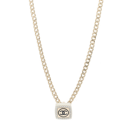 Chanel CC Crystal Resin Square Pendant Necklace Gold 1 of 3