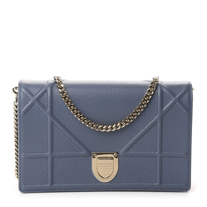 Christian Dior Grained Calfskin Diorama Wallet on Chain Pouch Denim Blue 2 of 11