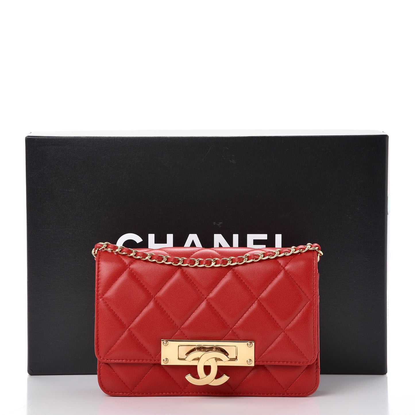 Lambskin Quilted Golden Class Wallet on Chain WOC Red