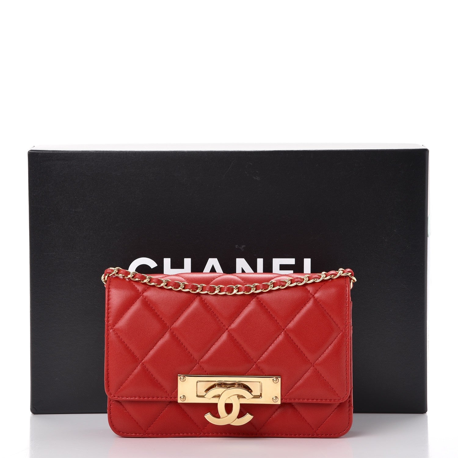 Chanel Lambskin Quilted Golden Class Wallet on Chain WOC Red 8 of 8