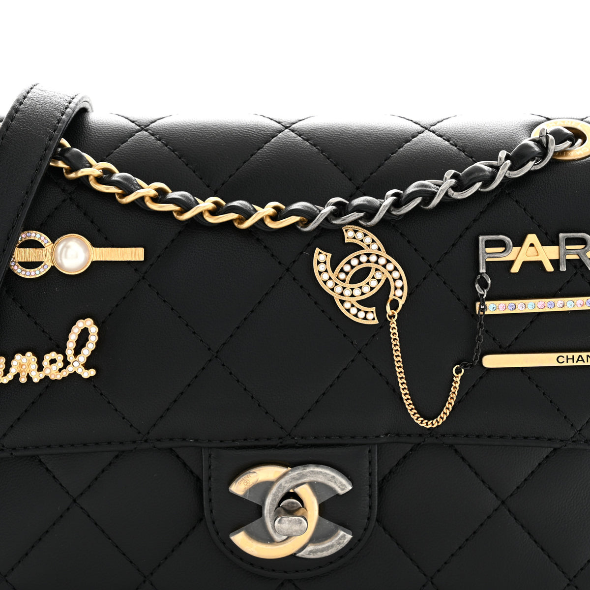 Lambskin Quilted Small Coco Clips Single Flap Black