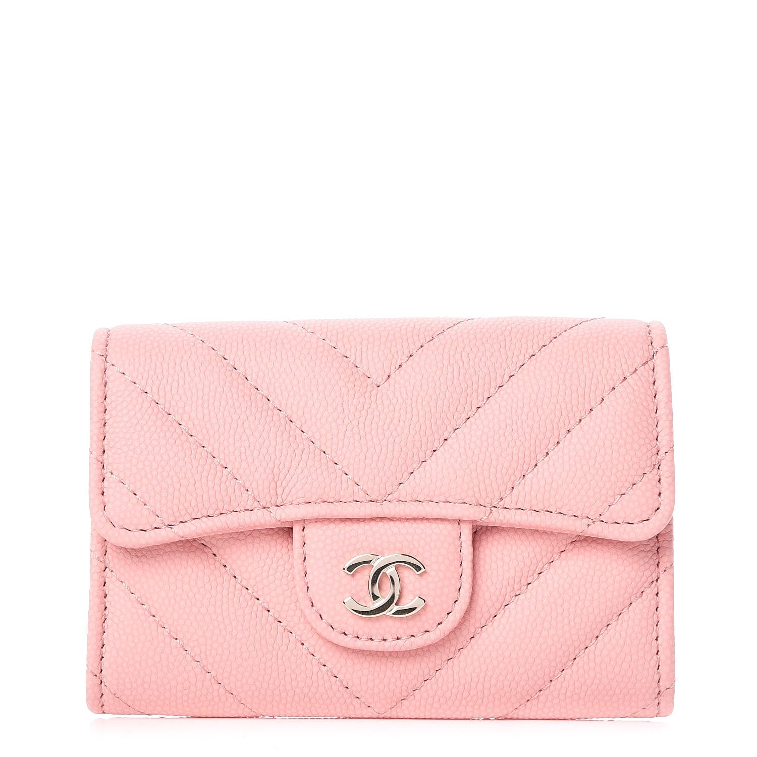 Chanel Caviar Chevron Quilted Flap Card Holder Pink 1 of 8