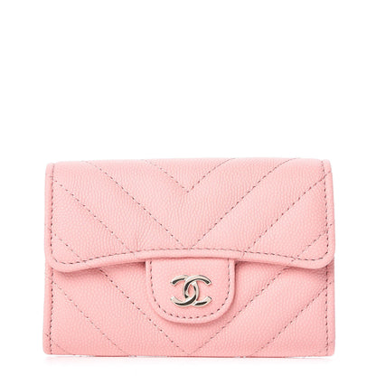 Chanel Caviar Chevron Quilted Flap Card Holder Pink 1 of 8