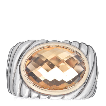 David Yurman Sterling Silver 18K Yellow Gold Citrine Oval Cable Ring 53 6.5 1 of 5