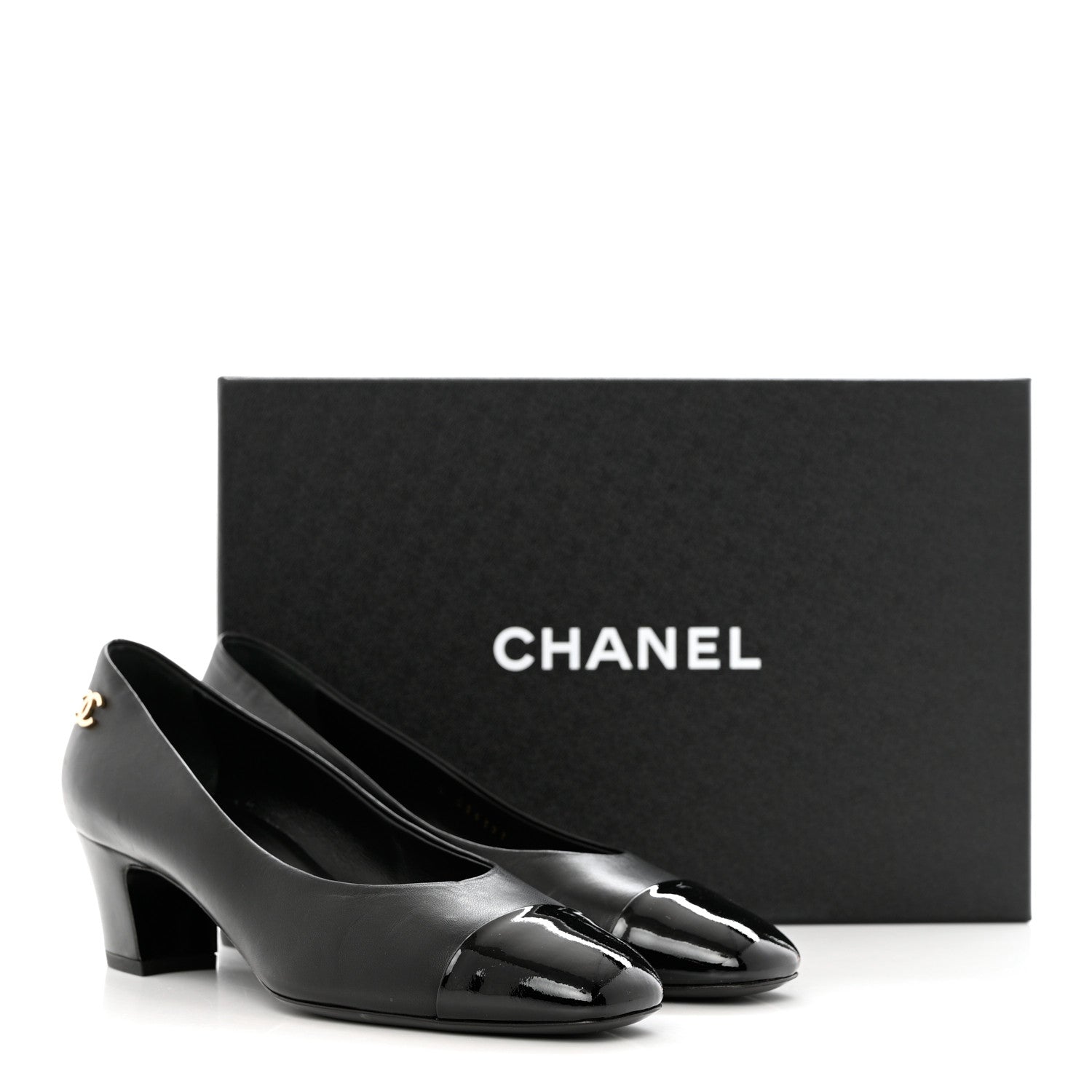 Chanel Lambskin Patent Calfskin Cap Toe CC Pumps 38 Black 14 of 14
