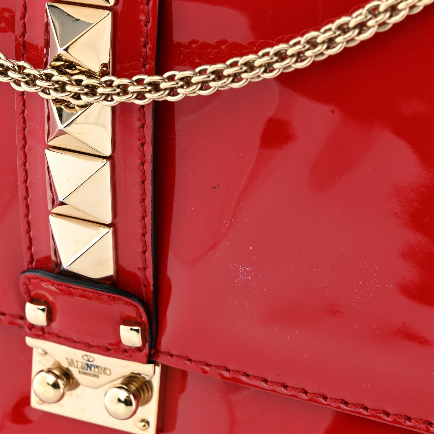 Valentino Garavani Patent Large Glam Lock Rockstud Flap Red 11 of 12