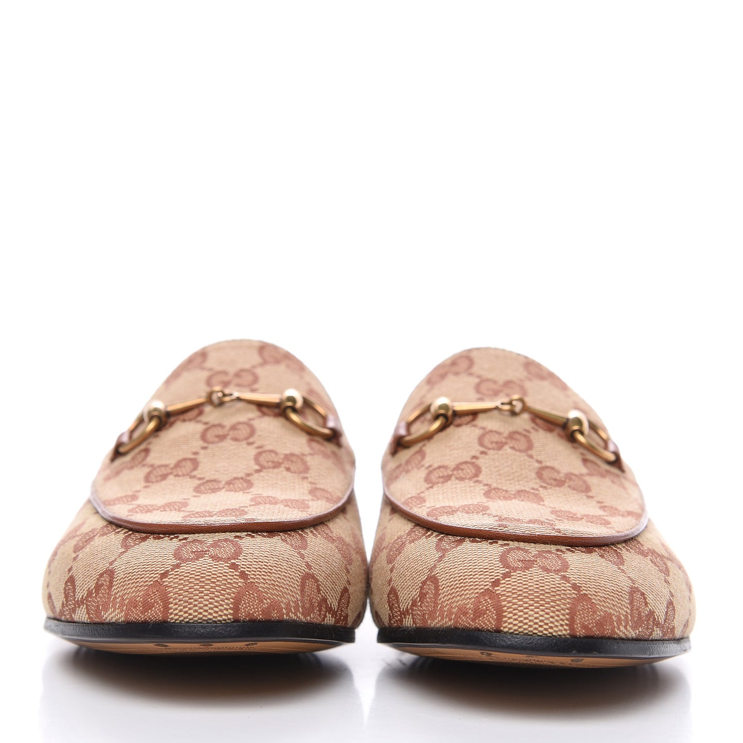 Canvas GG Monogram Horsebit Womens Jordaan Loafers 40 Beige Ruggine Rust