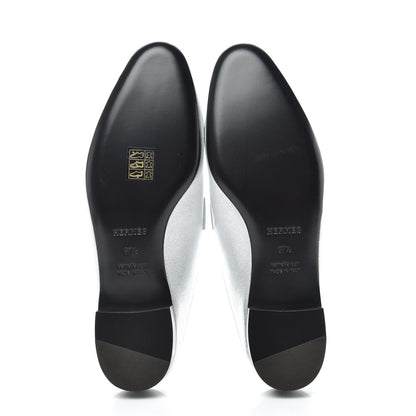 Hermes Metallic Goatskin Rivoli Mules 37.5 Gris Argente 5 of 9
