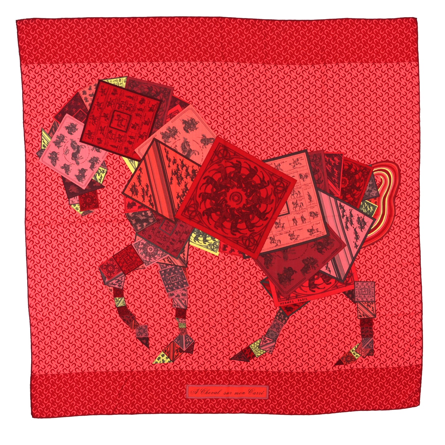 Cashmere Silk A Cheval Sur Mon Carre Shawl 140 Rouge Crevette Bois De Rose