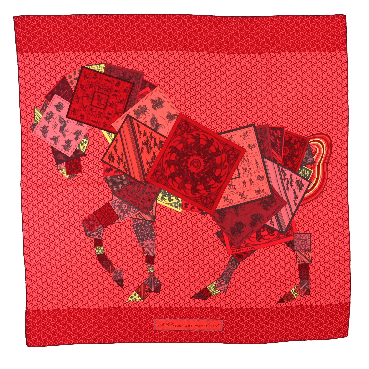 Hermes Cashmere Silk A Cheval Sur Mon Carre Shawl 140 Rouge Crevette Bois De Rose 1 of 4