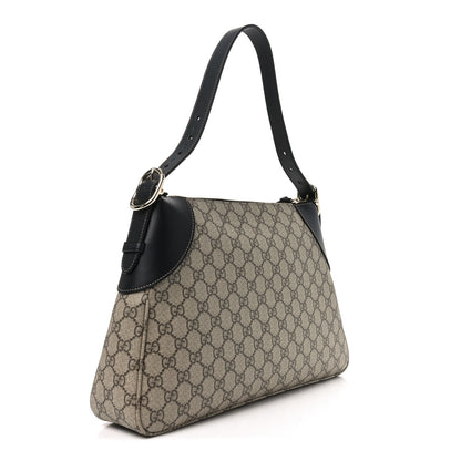 Gucci GG Supreme Monogram Emblem Medium Shoulder Bag Beige Ebony Black 3 of 9