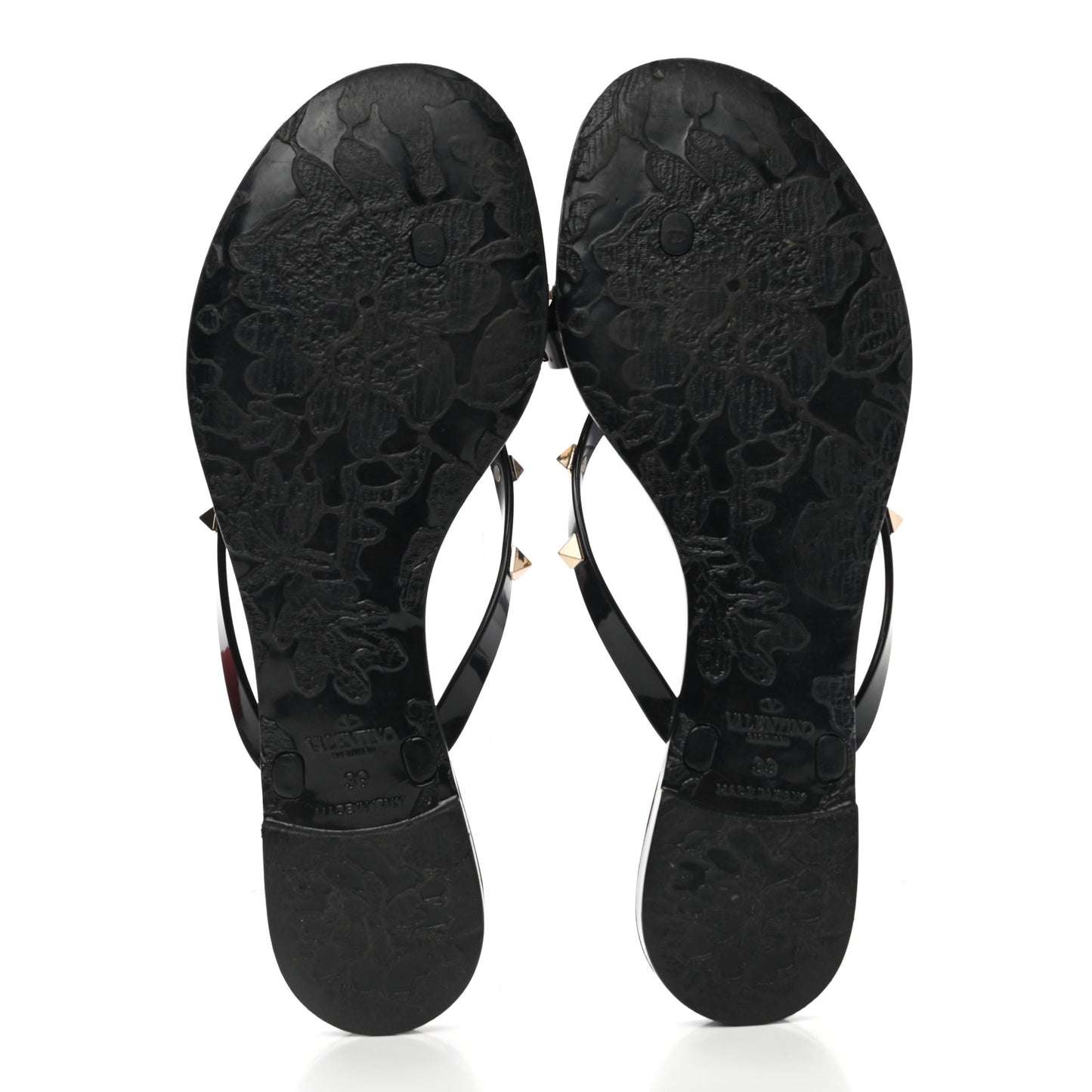 PVC Jelly Rockstud Bow Thong Sandals 39 Black