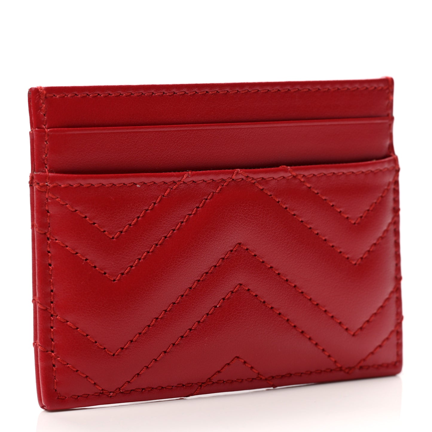 Calfskin Matelasse GG Marmont Card Holder Hibiscus Red