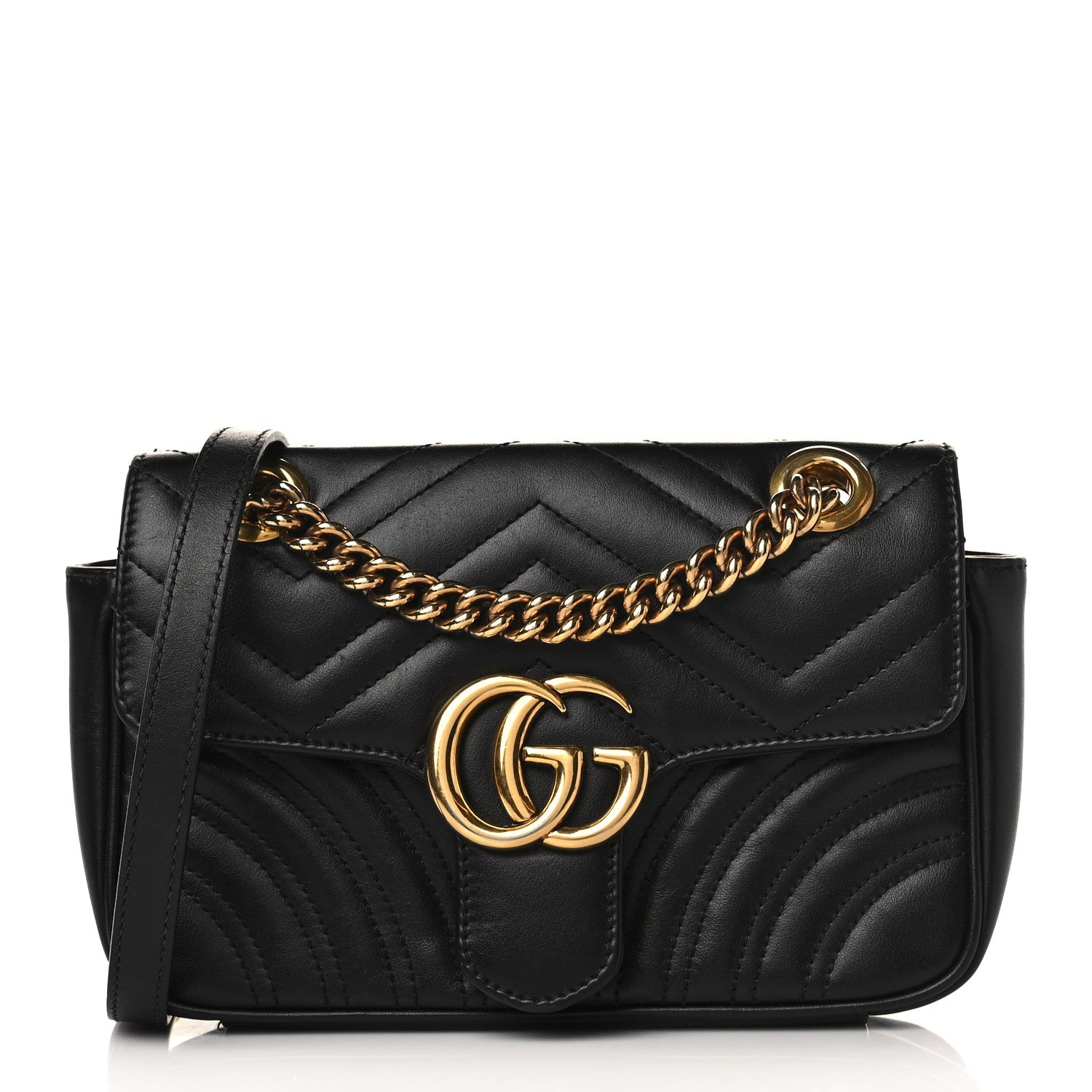 Gucci Calfskin Matelasse Mini GG Marmont Shoulder Bag Black 1 of 9